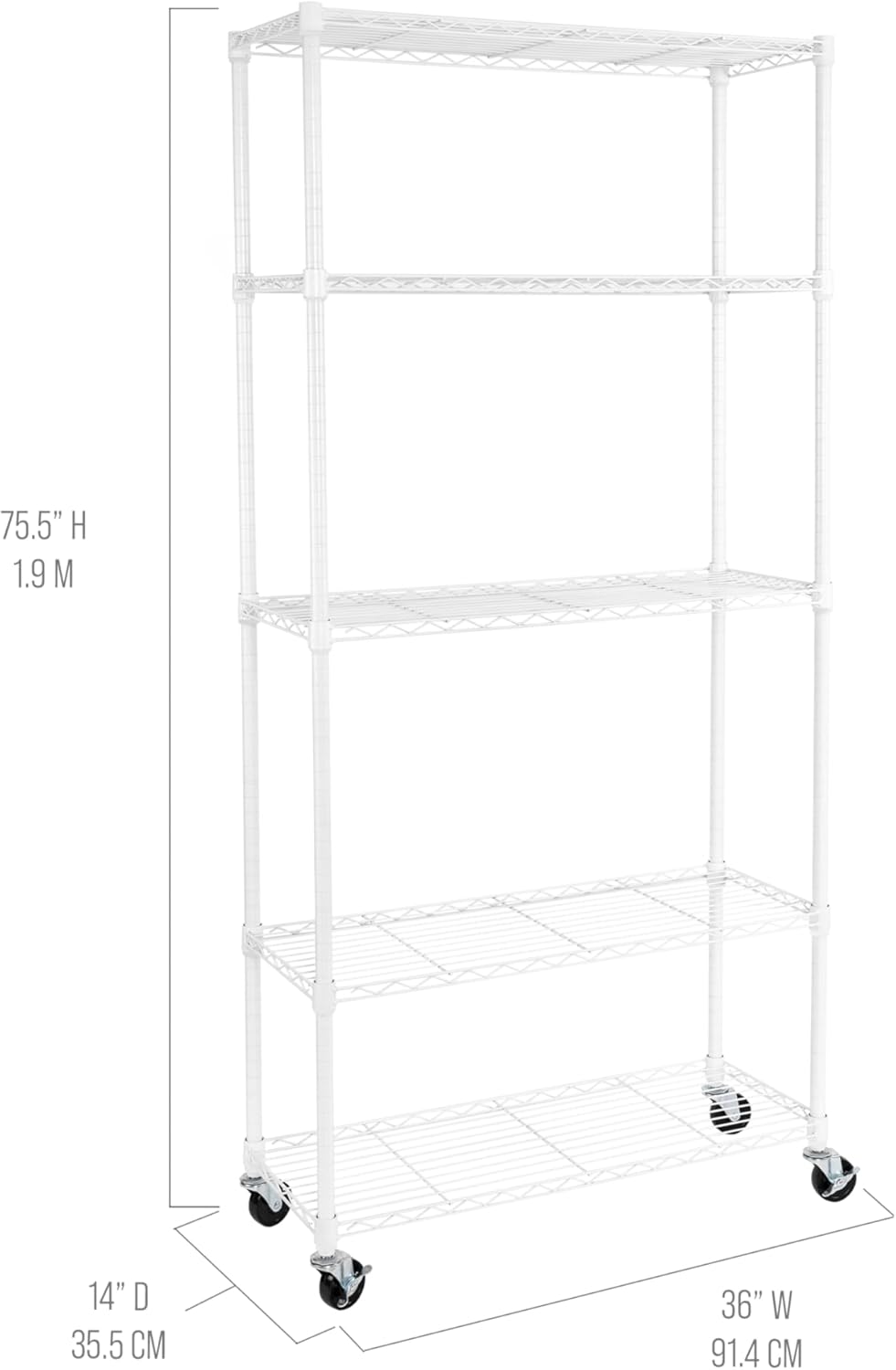 Seville Classics UltraDurable Heavy Duty NSF Solid Steel Wire Rack Storage Unit, Organizer for Garage, Warehouse, Office, Restaurant, Classroom, Kitchen, White, 5-Tier Shelving, 36" W x 14" D
