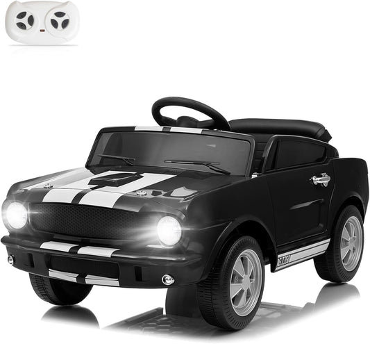 Winado 12V Licensed Shelby Electric Car for Kids, Battery Powered Ride On Toy for Toddlers with Remote Control, Upgrade Panel, Bluetooth, Shock Absorbers, Safety Belt, 3 Speeds, LED Lights - Black