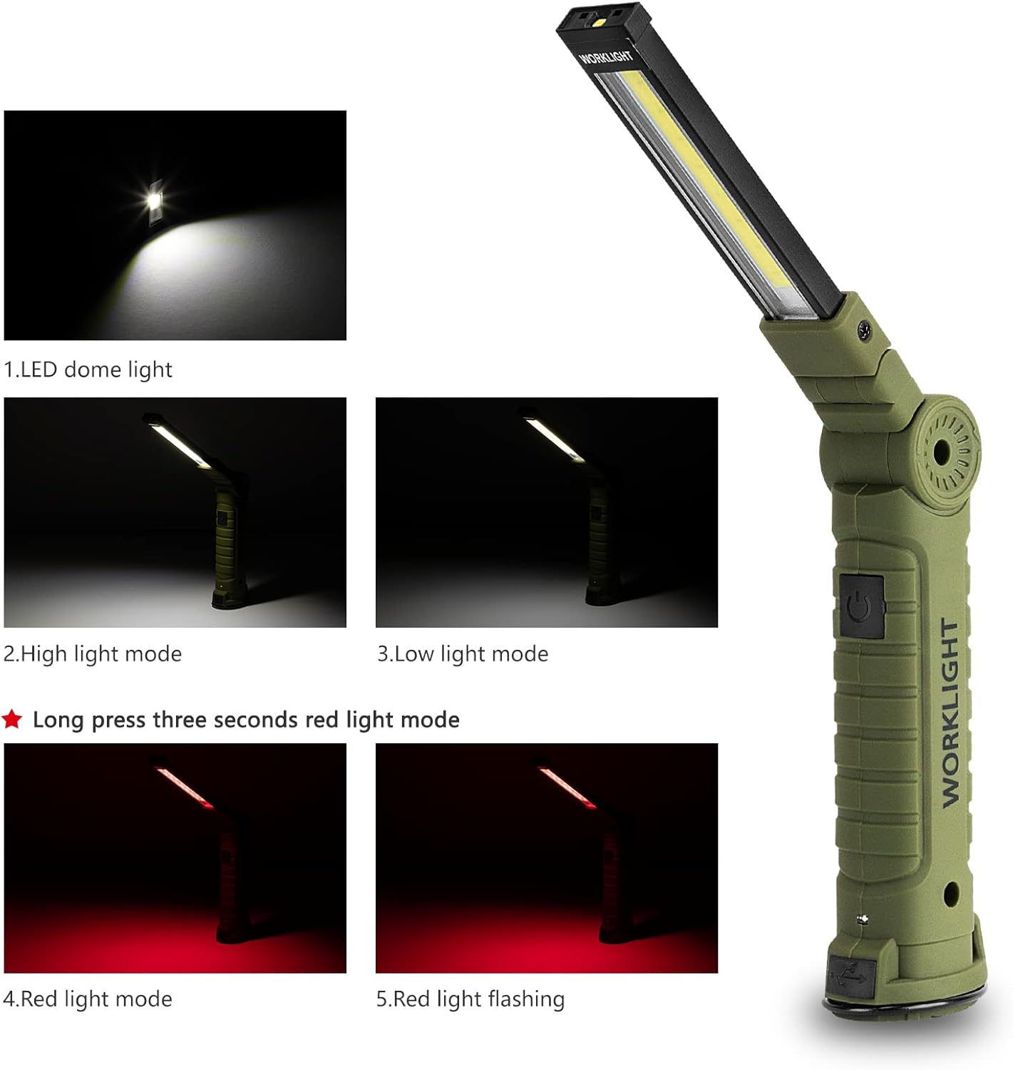 Men Tools for Christmas Birthday Gift 2 Packs LED Rechargeable Work Light Flashlights, 360°Rotate 5 Modes,Gifts for Men Him Dad Handyman for Car Repair, Grill and Outdoor