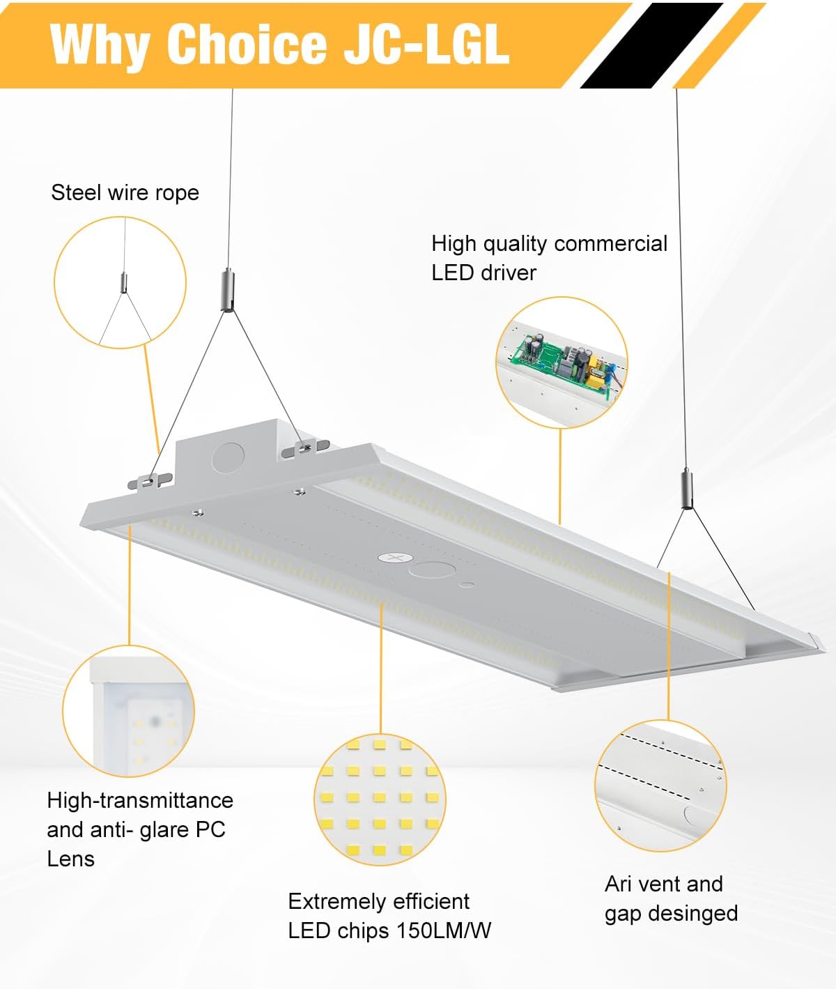 LED Linear High Bay Light, 210W High Bay Shop Lights Fixture, Compatible with Industrial 120-277V, 31500LM Linear High Bay Light for Shop Garage Warehouse, UL Complied, 4 Pack, White