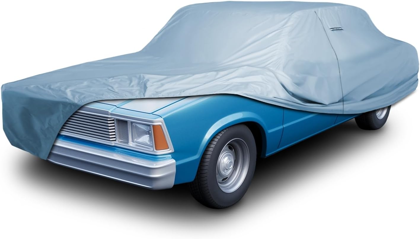 iCarCover Premium Car Cover for 1973-1977 Chevy Malibu Sedan Heavy Duty Waterproof All-Weather Automobiles Custom Fit Indoor Outdoor UV Snow Protection Covers with Straps and Bag