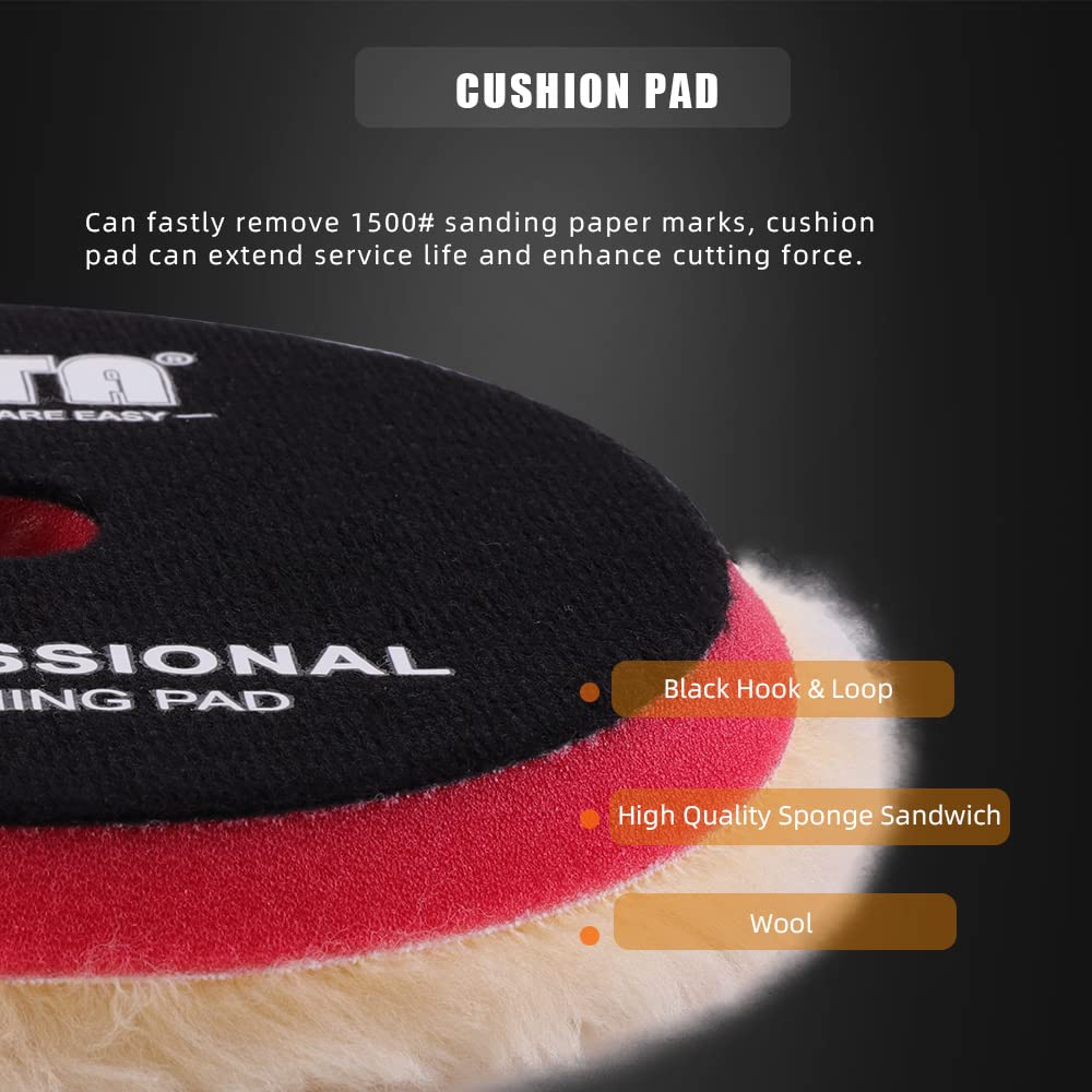 SPTA Wool Polishing Pads, 2Pcs 5 Inch (125mm) Wool Cutting Pad, Yellow Wool Buffing and Polishing Pad Set, Wool Buffing Wheel for Medium Cut for 5Inch Car Polisher Polishing, Buffing and Cutting
