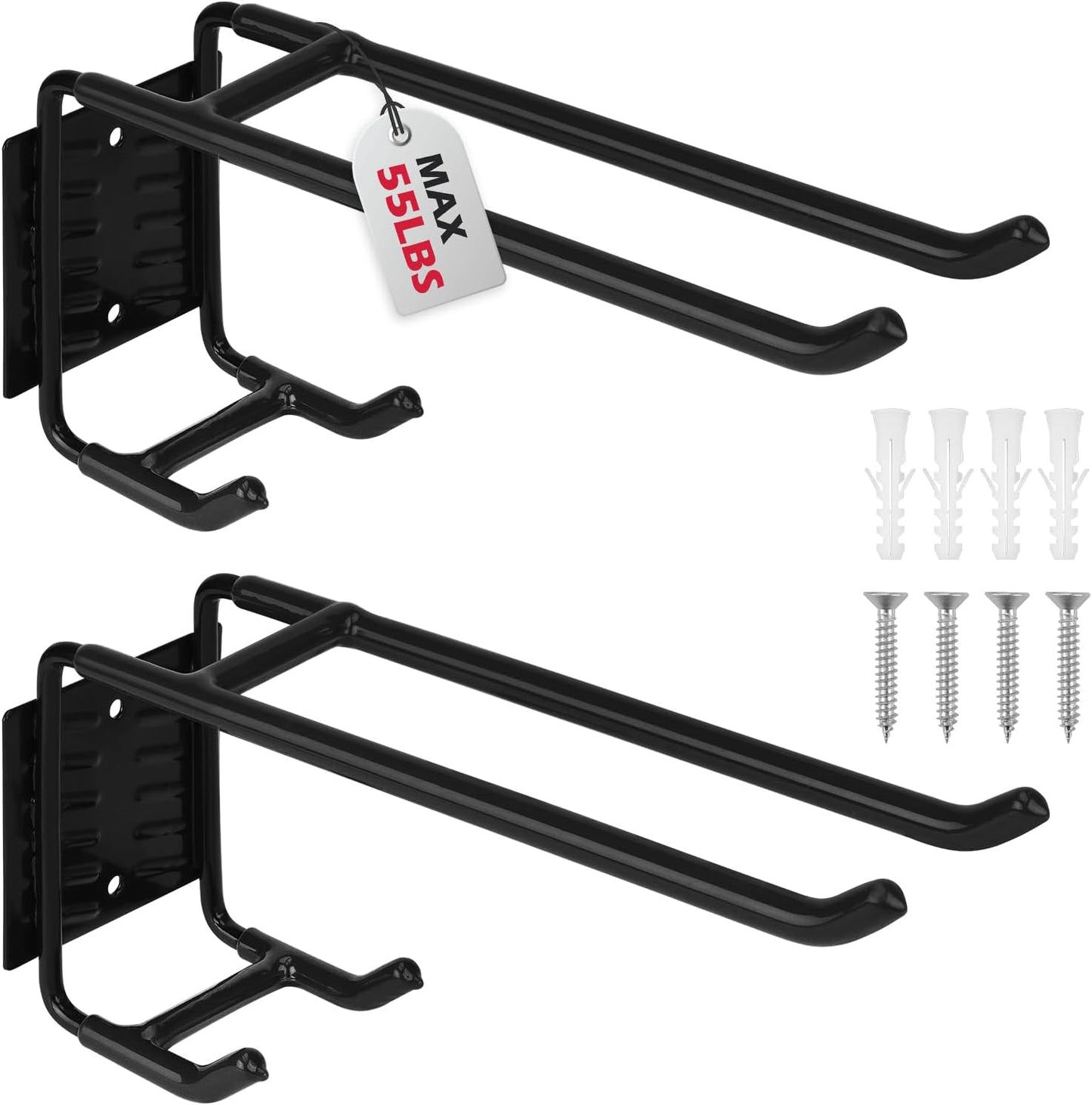 2-Piece 9.4" Heavy Duty Garage Hooks, Sturdy Utility Hooks Holds 55 LB Wall Mount Garden Tool Organizer Hangers for Hanging Shovel Ladder Chairs Strollers Power Tool Tire and More (Black)