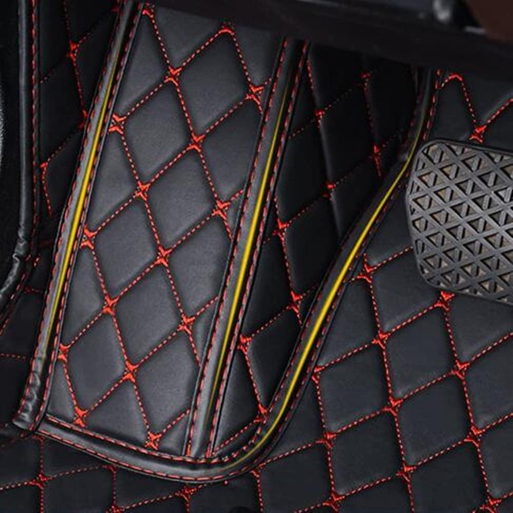 Custom All-Weather Protection Luxury Leather Floor Mats for Cars SUVs Trucks According Anti-Slip Leather Floor mats ﻿ (33, Wine red and Black)