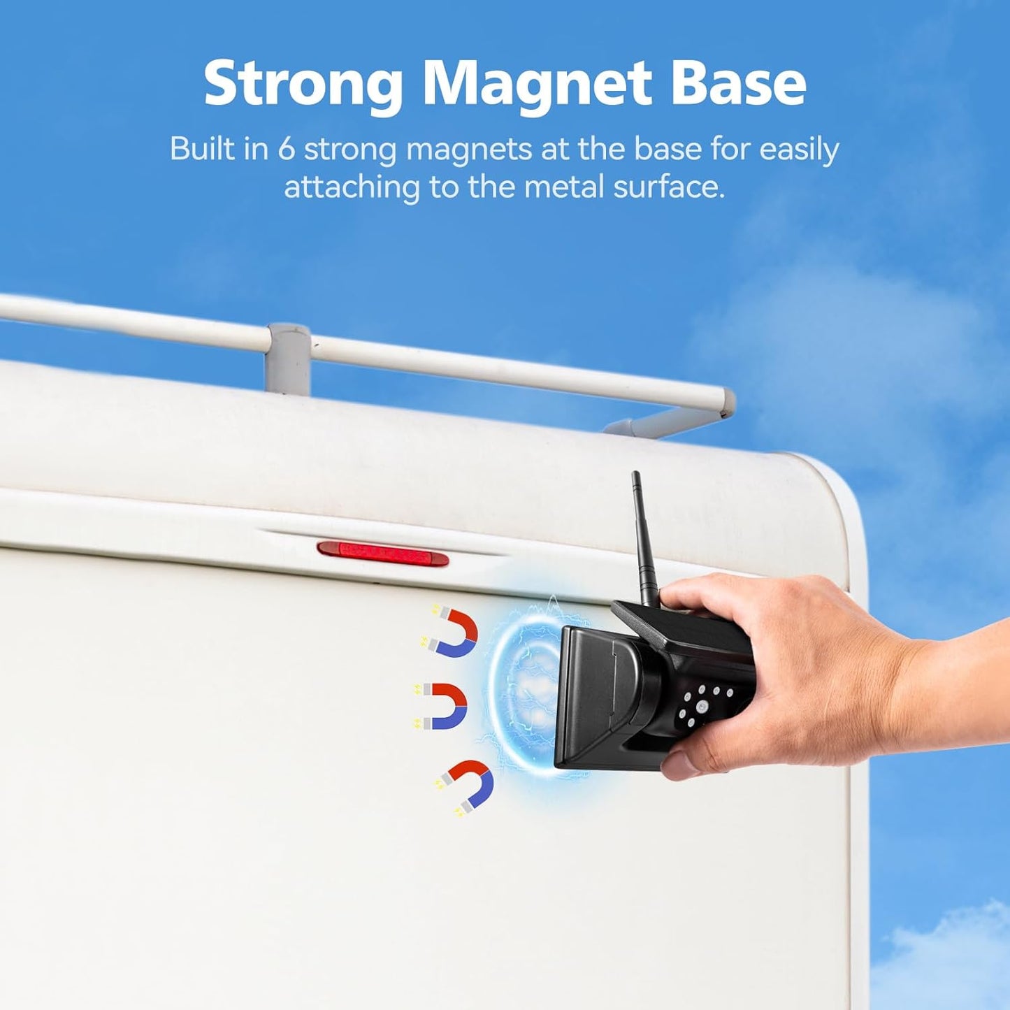 10.1" - 4 Magnetic Solar Wireless Backup Camera System, HD 1080P DVR Monitor, RV Wireless Cameras for Hitch Towing RV Camper Trailer, IR Night Vision, 4x9600mAh Rechargeable Battery, SR4