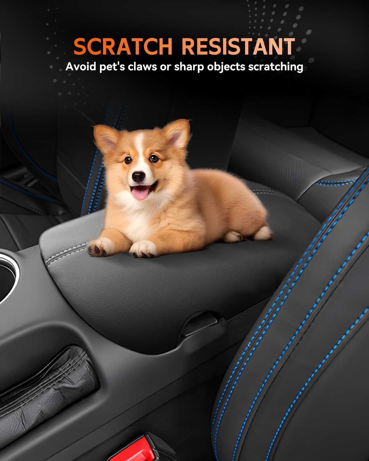 CDEFG for Ford Mustang 2024-2025 Center Console Cover Armrest Box Cover for Mustang 2024 2025 Accessories Console Arm Rest Protector White Line