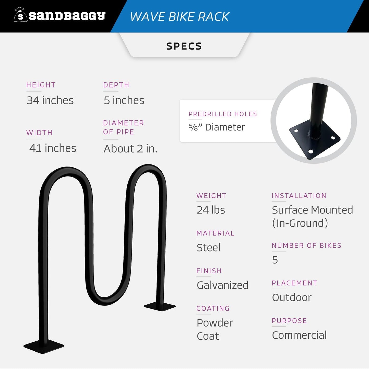 Sandbaggy Commercial Bike Racks - Galvanized Steel - Anti-Theft Design - In Ground, Apartments, Sidewalks, Industrial