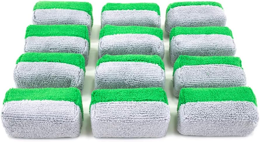 Autofiber Mini [Saver Applicator Terry] Ceramic Coating Applicator Sponge | 12 Pack | with Plastic Barrier to Reduce Product Waste. (Green/Gray)
