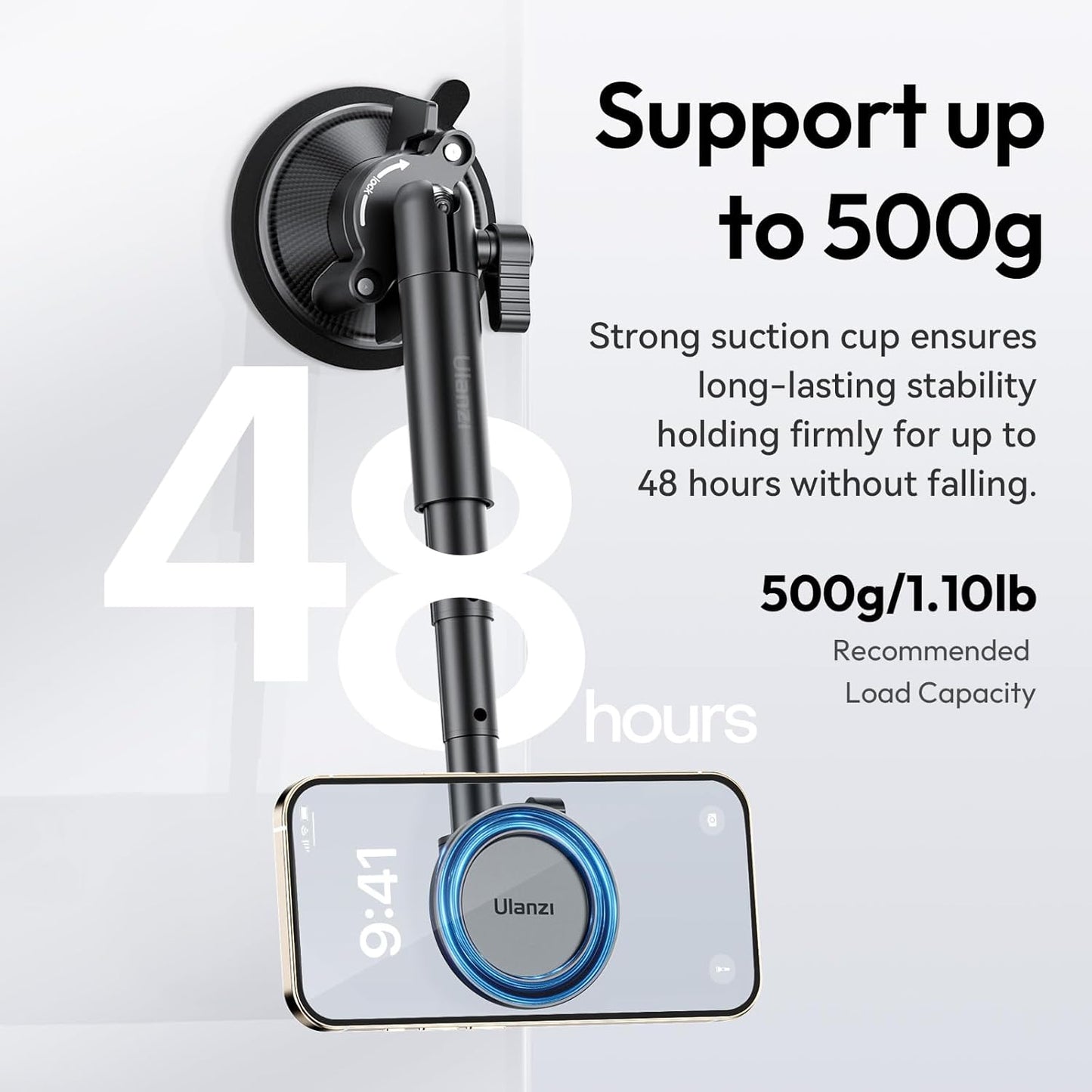 ULANZI ZJ06 Magnetic Suction Cup Mount Compatible with iPhone MagSafe Extendable Cellphone Stand Photo Video Filming Accessories Car Dashboard Windshield for iPhone 16 15 14 13 12