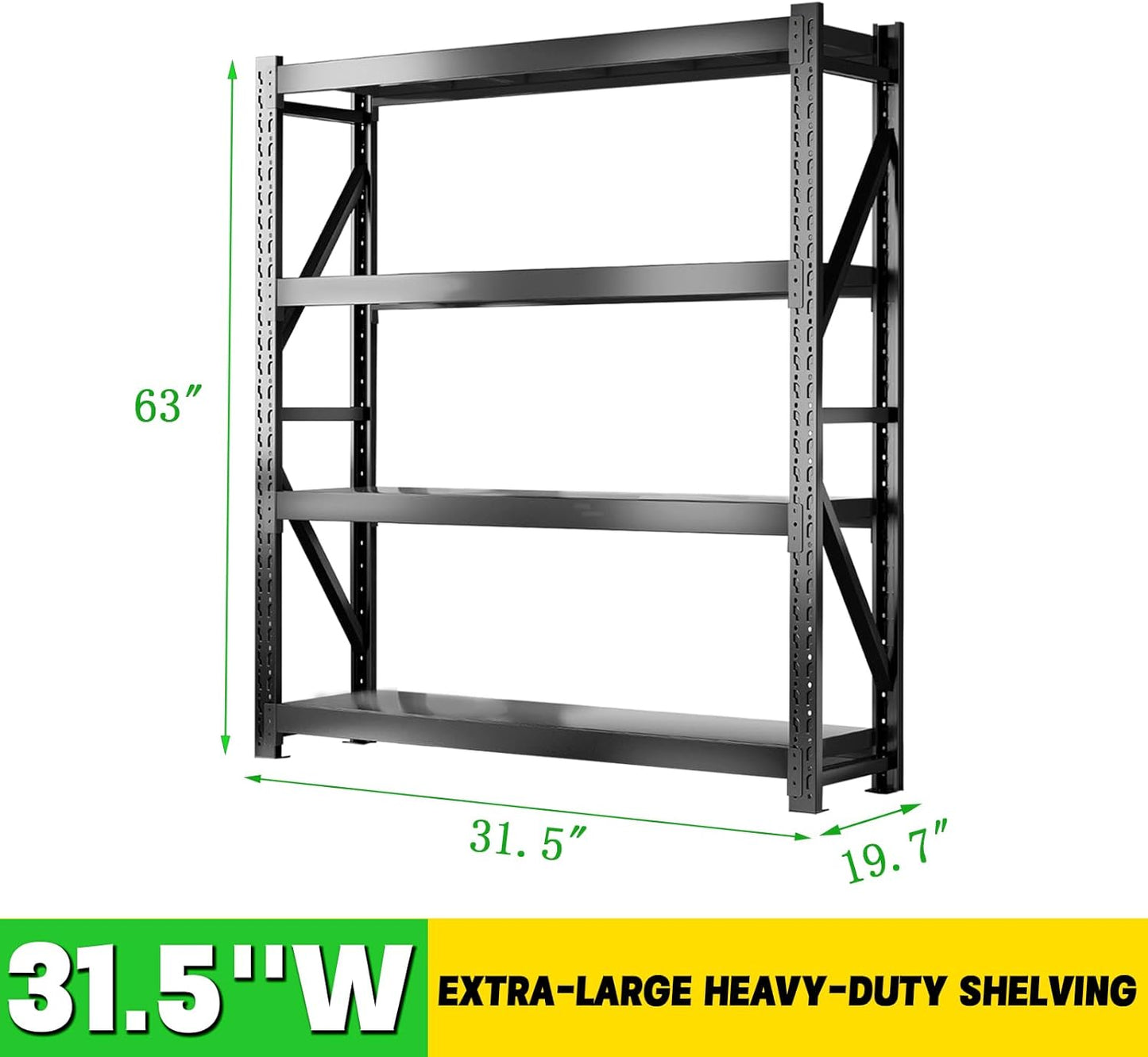3000LBS Heavy Duty Storage Shelves,63''H Metal Garage Shelving, 4-Tier Adjustable Garage Organization Shelving Units, Industrial Shelving for Warehouse,Workshop- Classic Black
