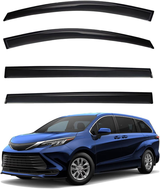 4pcs Front+Rear Smoke Tint Sun/Rain Guard Outside Mount Tape-On Vent Window Visors Compatible with 2021-2024 Toyota Sienna