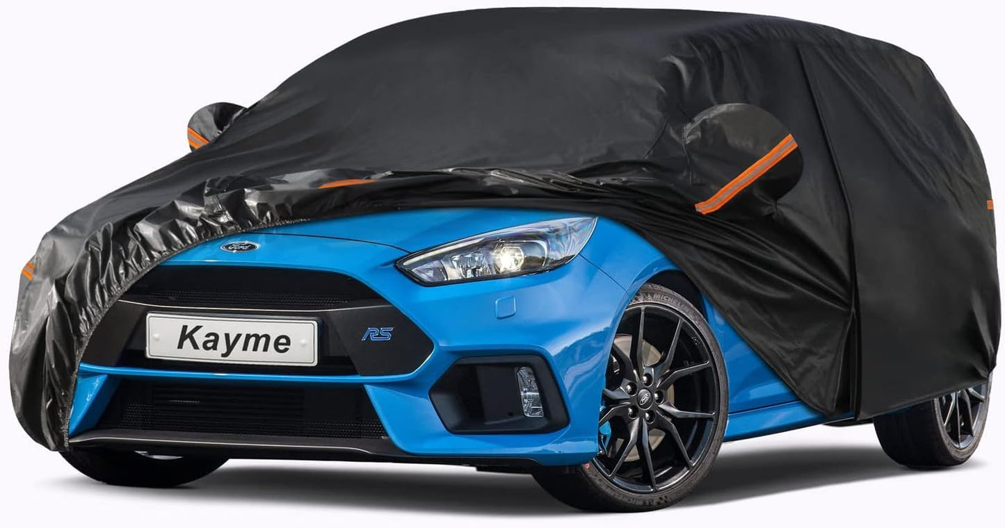 Kayme 7 Layers Heavy Duty Hatchback Car Cover Waterproof All Weather, Outdoor Snow Sun Uv Protection with Zipper for Automobiles, Universal Fit for Hatchback (up to 177 inch)
