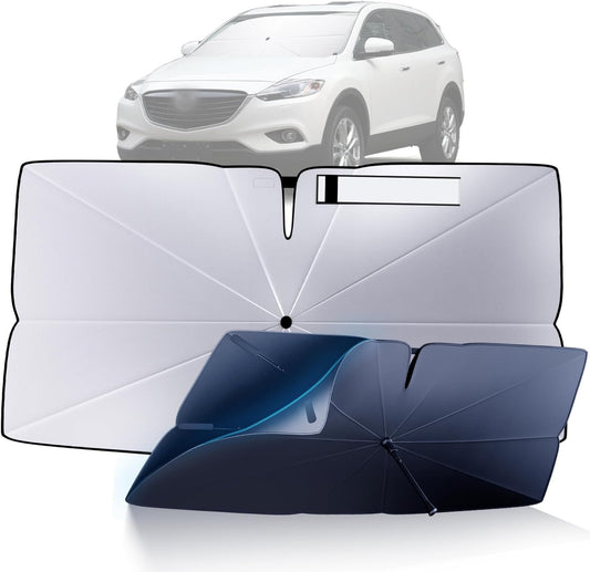 Windshield Sun Shade Umbrella for 2016-2025 Mazda CX-9 Accessories: Custom Fit 240T Silver, Double Thickened, Foldable Sunshade Window Sun Visor, Ultimate 99% UV Blocking for Signature, Touring, Sport