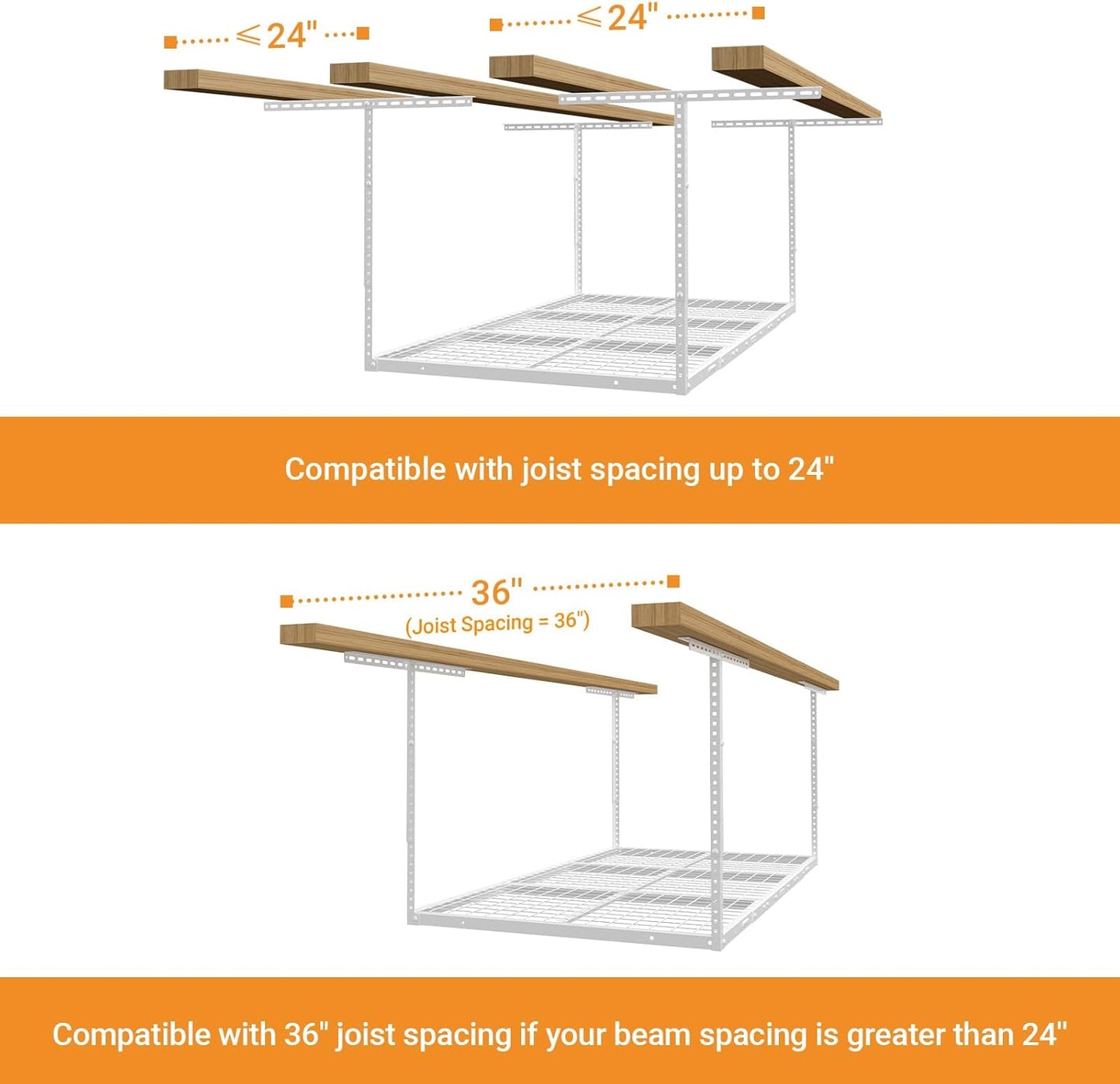 3x6ft Overhead Garage Storage Rack, Heavy Duty Metal Ceiling Shelf, 22'' to 40" Adjustable Dropdown, 450lbs Loading Weight Capacity, White