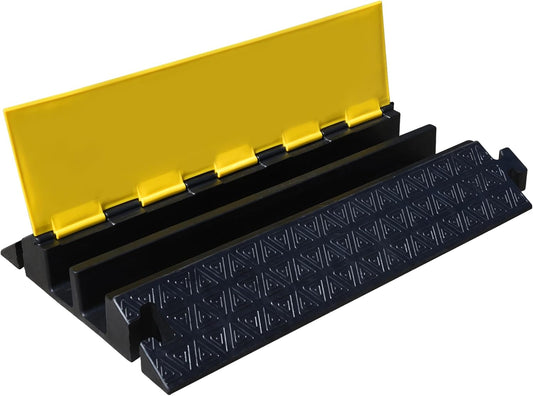 Heavy-Duty Rubber Cable Protector Ramp (1-Pack) - 2-Channel Floor Cord Cover for Driveway, Warehouse, Events - 22,000 lbs Load Capacity - Indoor & Outdoor Use - Cable Speed Bump for Hoses, Cables