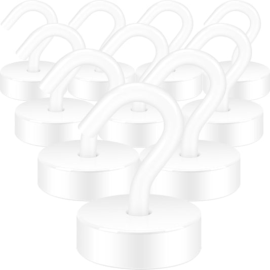 Neosmuk Magnetic Hooks, Cruise Ship Essentials, 40lb+ Heavy Duty Magnetic Hooks for Cruise Cabins, Refrigerator, Grill, Hanging, and Travel | Extra Strong Must-Haves Magnet Hook,White,Pack of 10