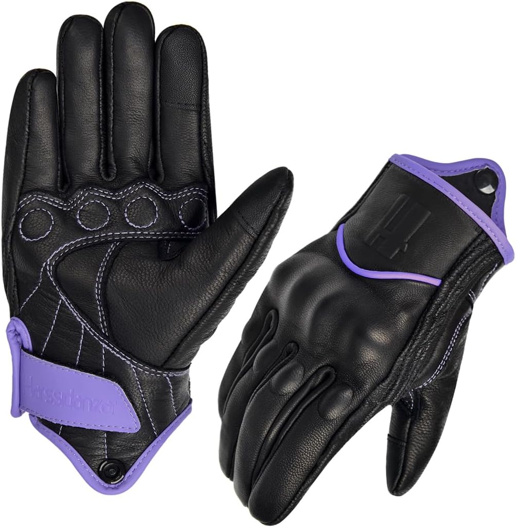 Harssidanzar Women's Motorcycle Gloves,Leather Motorcycle Gloves, Motorbike Gloves, Road Racing, Cycling, Climbing, Powersports Gloves Touchscreen GL016