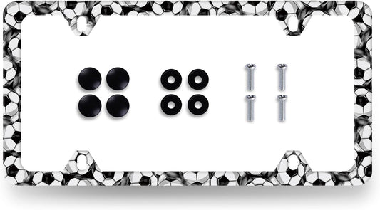 Soccer Ball License Plate Frame Football License Plate Holder Stainless Steel Funny License Plate for USA Canada 6.3" X 12.3" with 4 Holes and Screws