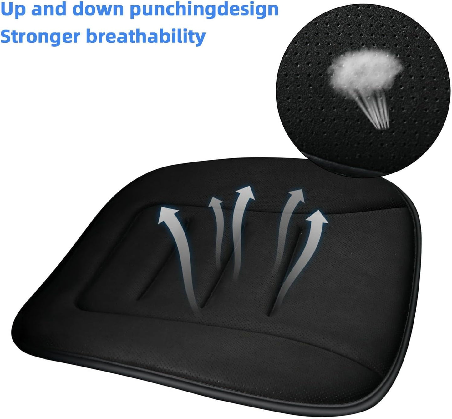 KAYI Car Seat Cushion, Memory Foam Car Seat Cushion, Anti Slip Rubber Bottom Car Seat Cushions for Driving, Suitable for Car and Office Chairs (Black)