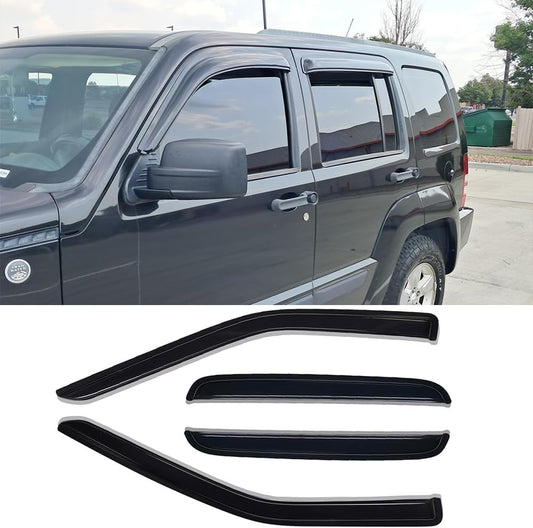 94964 Side Window Wind Vent Deflector,4pcs Outside Mount Style Sun Rain Guards Set,Dark Smoke Nice Window Visor fit for 2008-2014 Jeep Liberty
