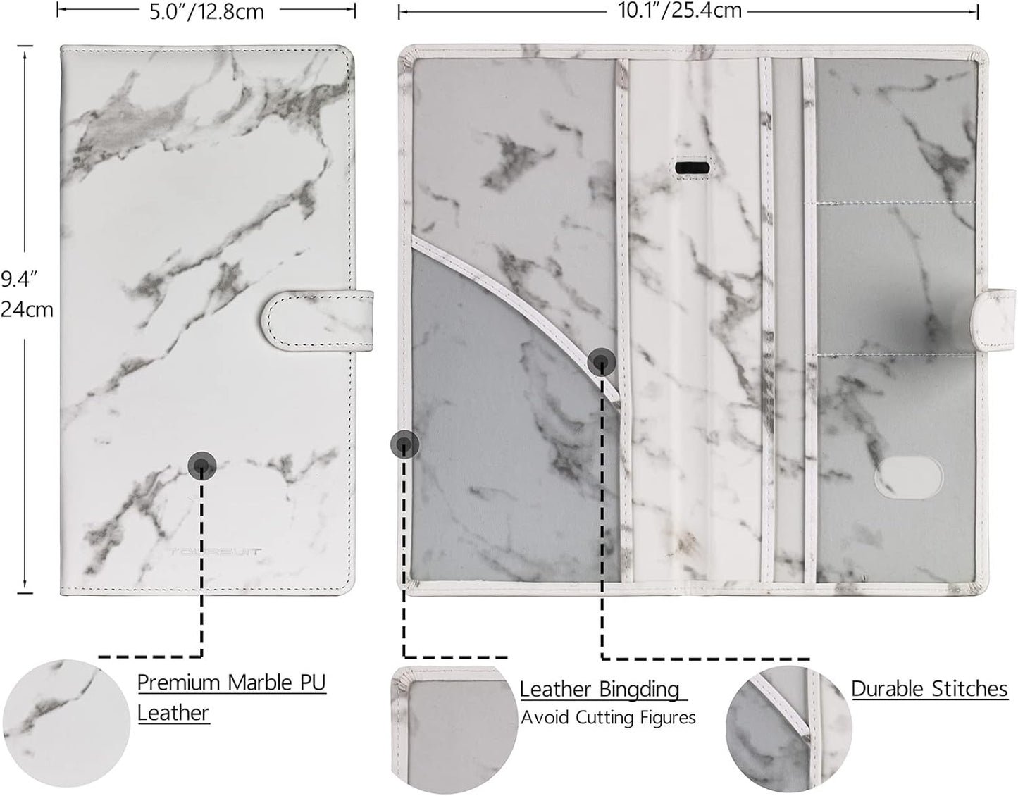 TOURSUIT Car Registration and Insurance Card Holder, Vehicle License Document Glove Box Compartment Organizer, Interior Car Accessories for Women Men Teens (Marble Grey)