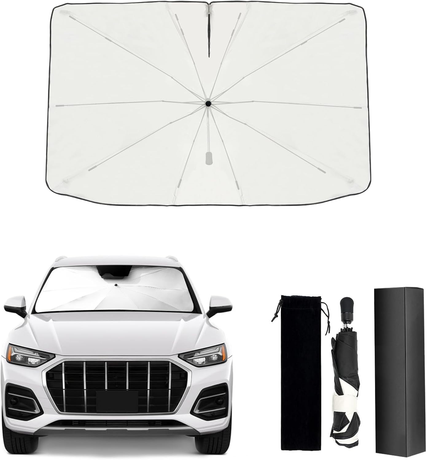 Umbrella Sunshade for Audi Q5 Accessories 2018-2025, Foldable Windshield Cover Sun Shade Umbrella Sun Visor with UV Block Windshield and Heat Insulation Protection (for Audi Q5 2018-2025)