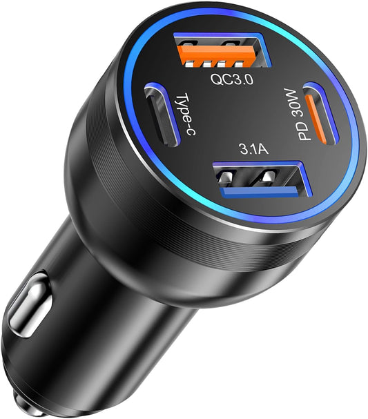 Car Charger USB C Fast Charging, 65W 4-Port Fast Car Phone Charger Accessories Dual USB-C & USB-A Cargador Carro Cigarette Lighter Adapter for iPhone 16 15 14 13 Pro Max,iPad,Samsung,Tablet,Android