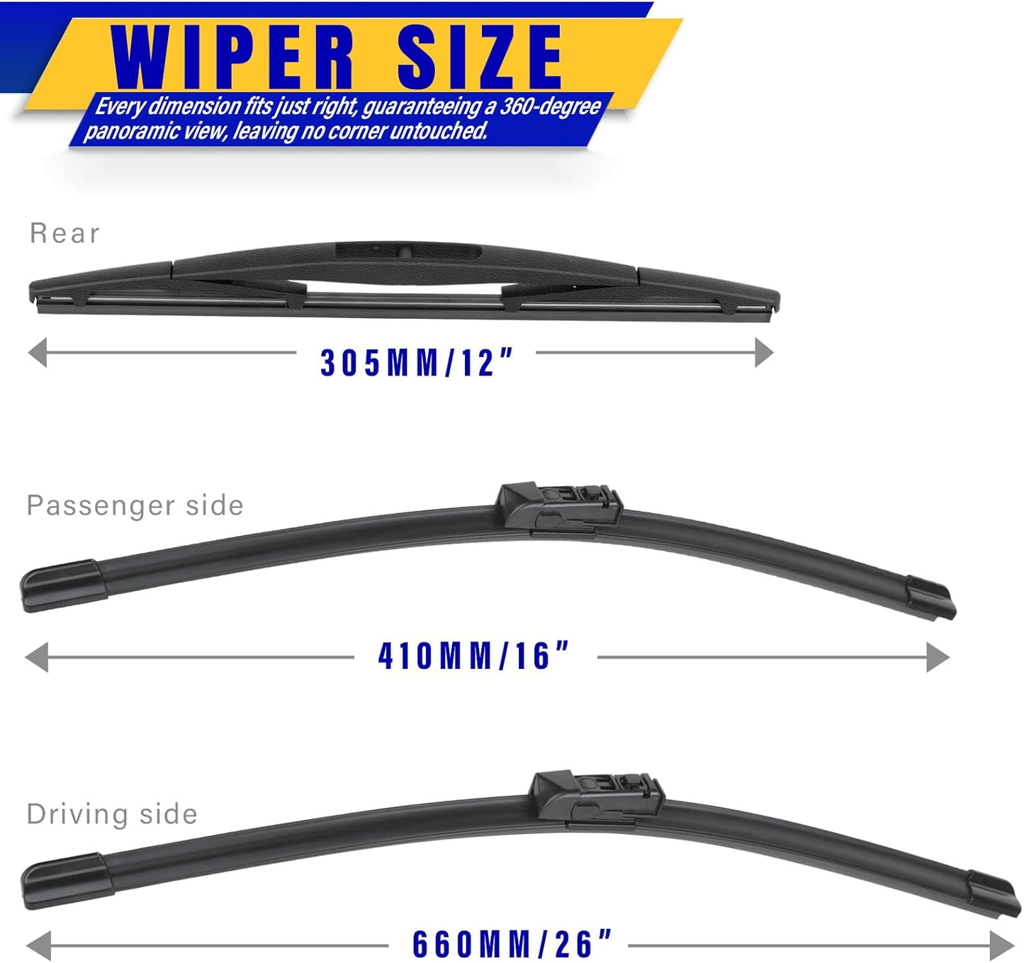 3 wipers Replacement for 2018-2023 Subaru crosstrek/2017-2023 Subaru Impreza, Windshield Wiper Blades Original Equipment Replacement - 26"/16"/12" (Set of 3)