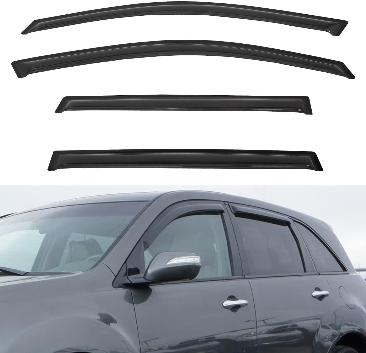 4pcs Front+Rear Smoke Tint Sun/Rain Guard Outside Mount Tape-On Vent Window Visors Compatible with 07-13 MDX
