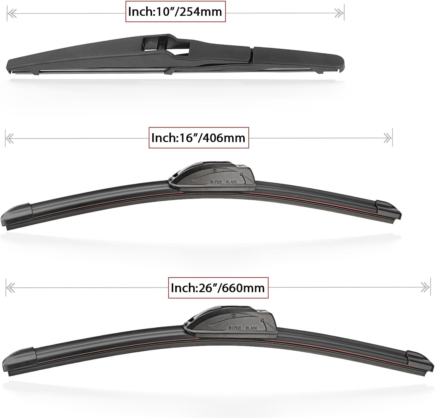 Windshield Wiper Blades Replacement for Toyota RAV4 2013 2014 2015 2016 2017 2018 Original Factory Quality Front Rear Wipers Blade Set for My Car - 26" 16" 10" (Pack of 3)