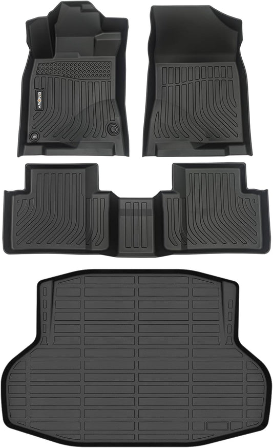 GINOWY-Floor Mats & Cargo Liner for Honda Civic 2016-2021 Civic Sedan/Civic Si (Not Hatchback/Coupe/Type R) All Weather Civic Car Mats Non-Slip Floor Liners Waterproof Accessories Black