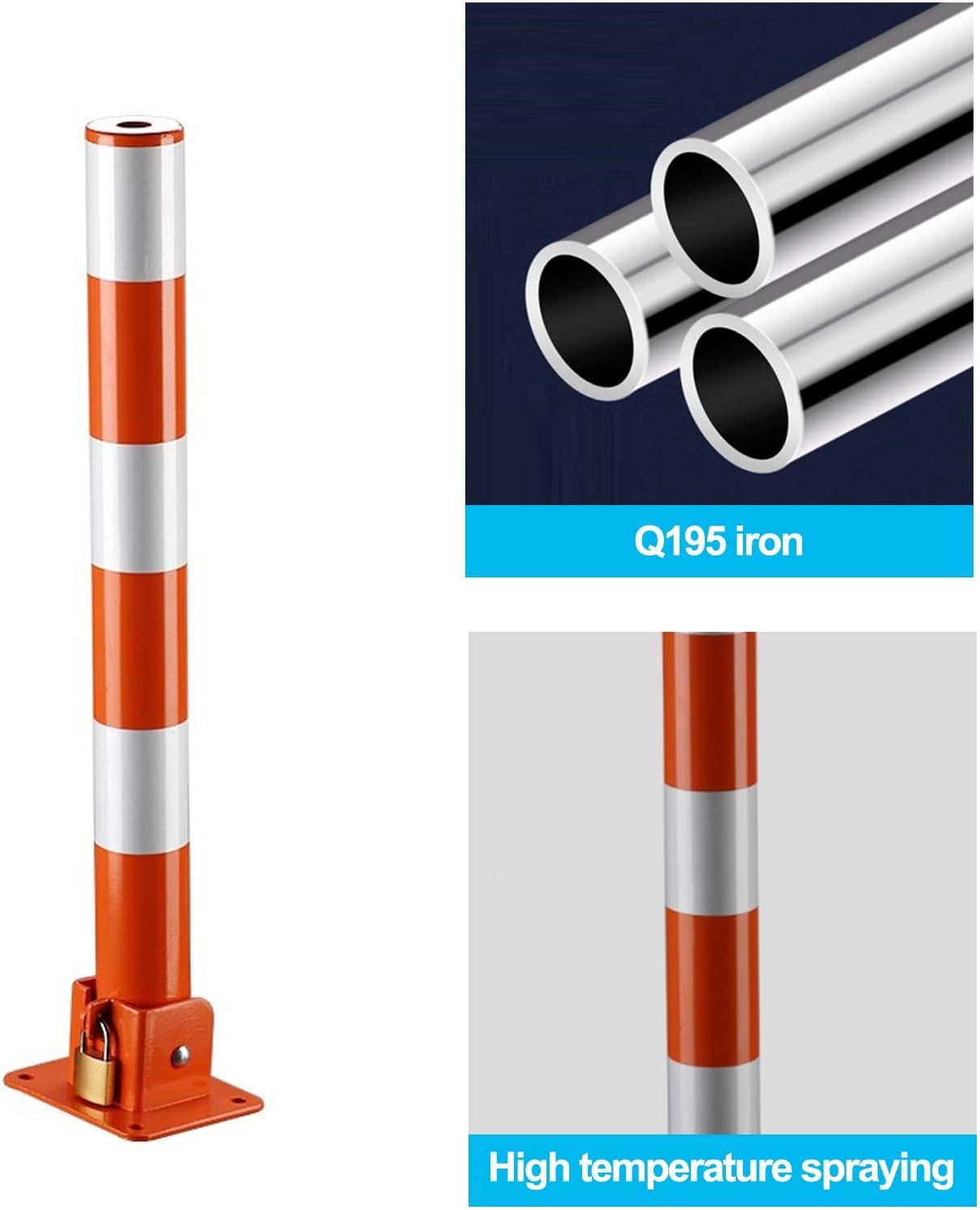 Steel Safety Bollard Post, Traffic Safety Bollard, Lockable Parking Pole, Foldable Parking Barrier, for Home, Garage