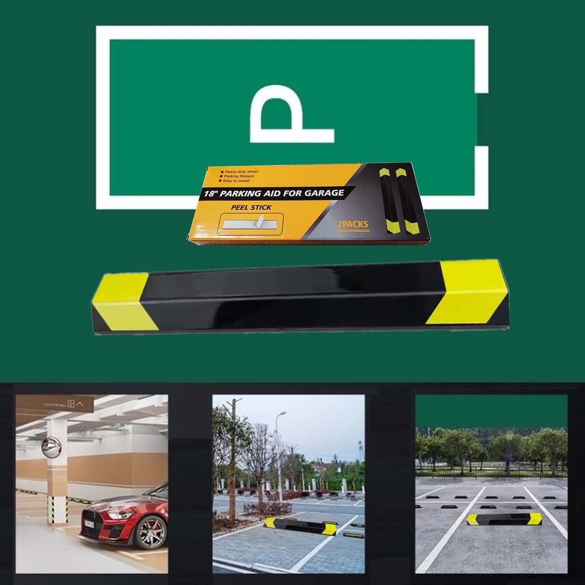 Heavy Duty Parking Aid for Garage, 18" Car Parking Stopper for Garage 1 Pack, Parking Aids Protects Car, Parking Stopper Easy to Install 1 Packs 18" L (1 Pack 18" L x 1.25H)