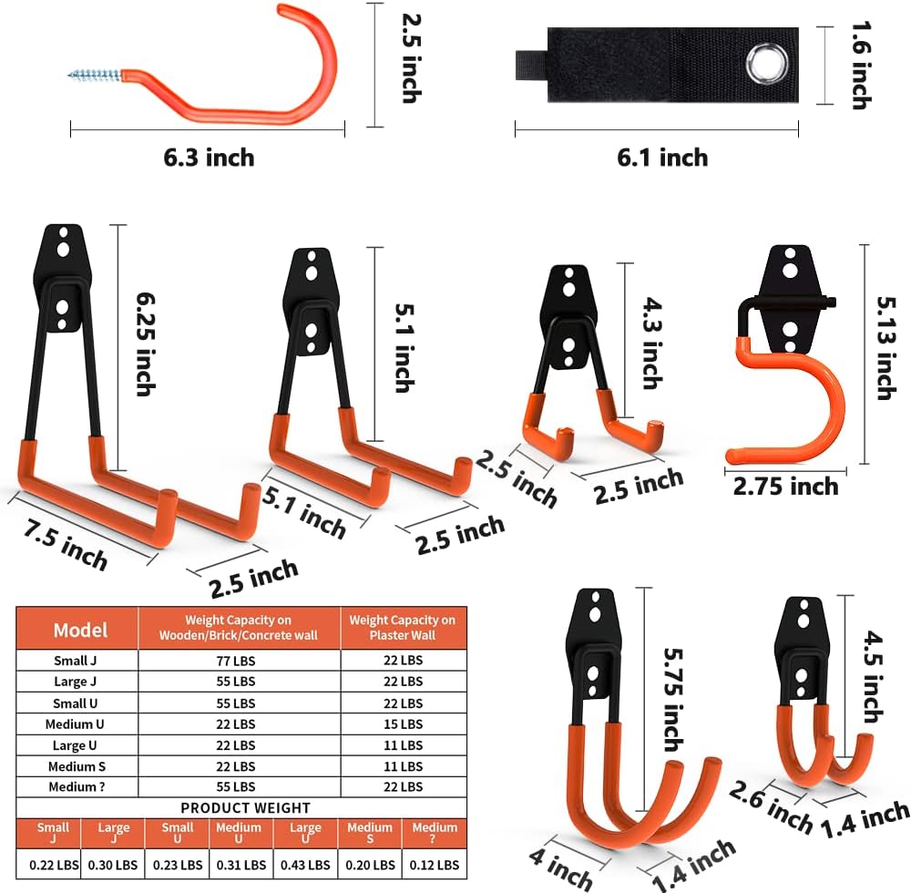 Intpro Garage Hooks 22 Pack Heavy Duty Garage Storage Hooks Steel Tool Hangers for Garage Wall Mount Utility Hooks and Hangers with Anti-Slip Coating for Tools Organizer Ladders Bikes Bulky Items