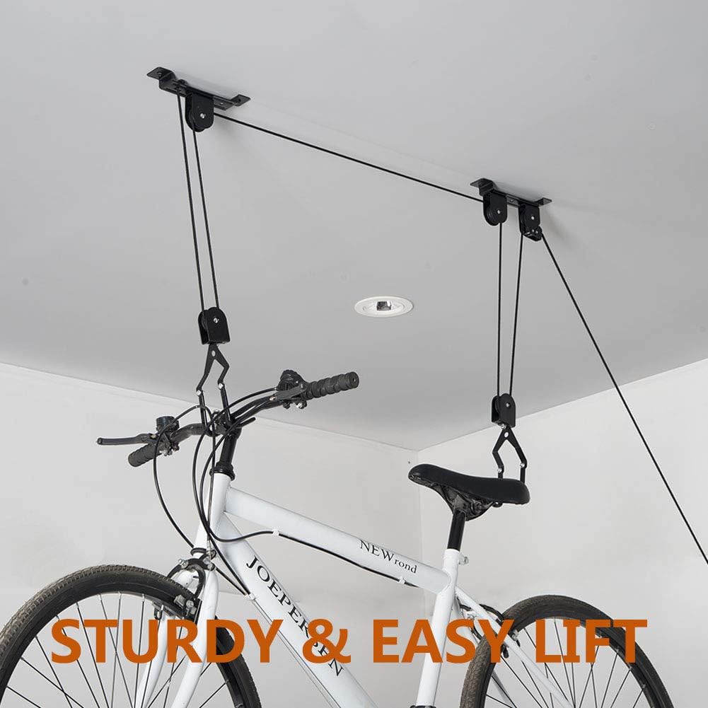 Wallmaster Ceiling Bike Mount Hanger, Bike Ceiling Lift Hoist, Bike Pulley System for Garage, Indoor Bicycle Hooks, 2 pack