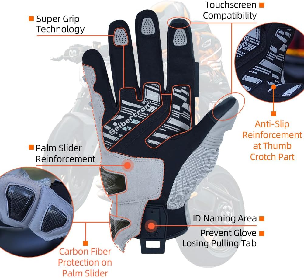 Seibertron SPS Series Touchscreen Motorcycle Motocross BMX ATV MTB Bicycle Cycling Full or Half Finger Gloves Adult and Youth
