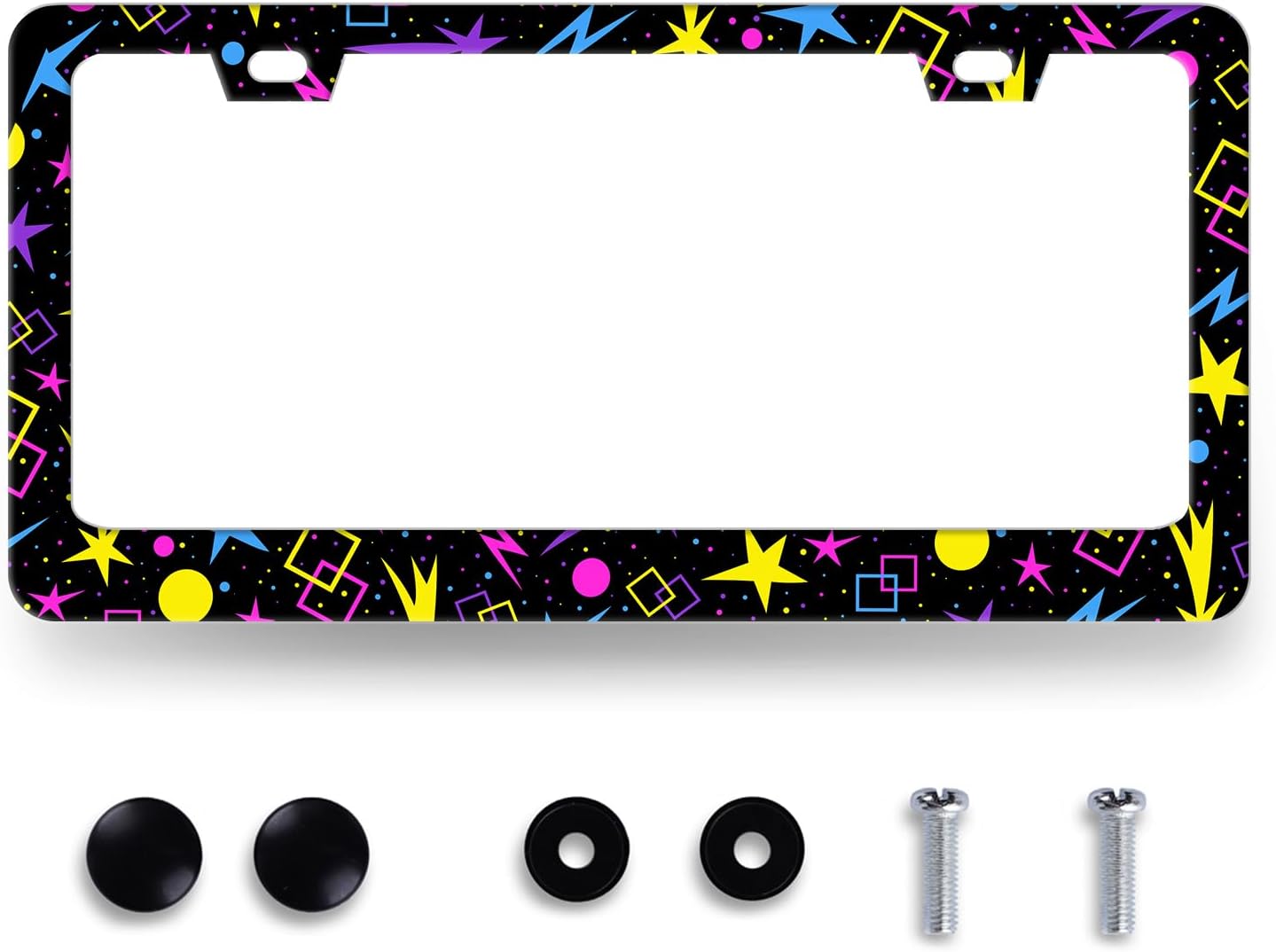Psychedelic Stars License Plate Frame Colorful Galaxy License Plate Holder Stainless Steel Front and Rear Car Tags Auto Parts Funny License Plate Decoration with Screws for Men Women 12.2"x 6.2"