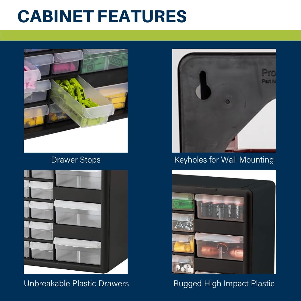 Akro-Mils 26-Drawer Plastic Drawer Storage Cabinet for Garage Organization, Bead Organizer, Building Bricks Storage, Teacher Toolbox, Makeup Organizer, 20-Inch W x 6-Inch D x 10-Inch H, 10126 Yellow