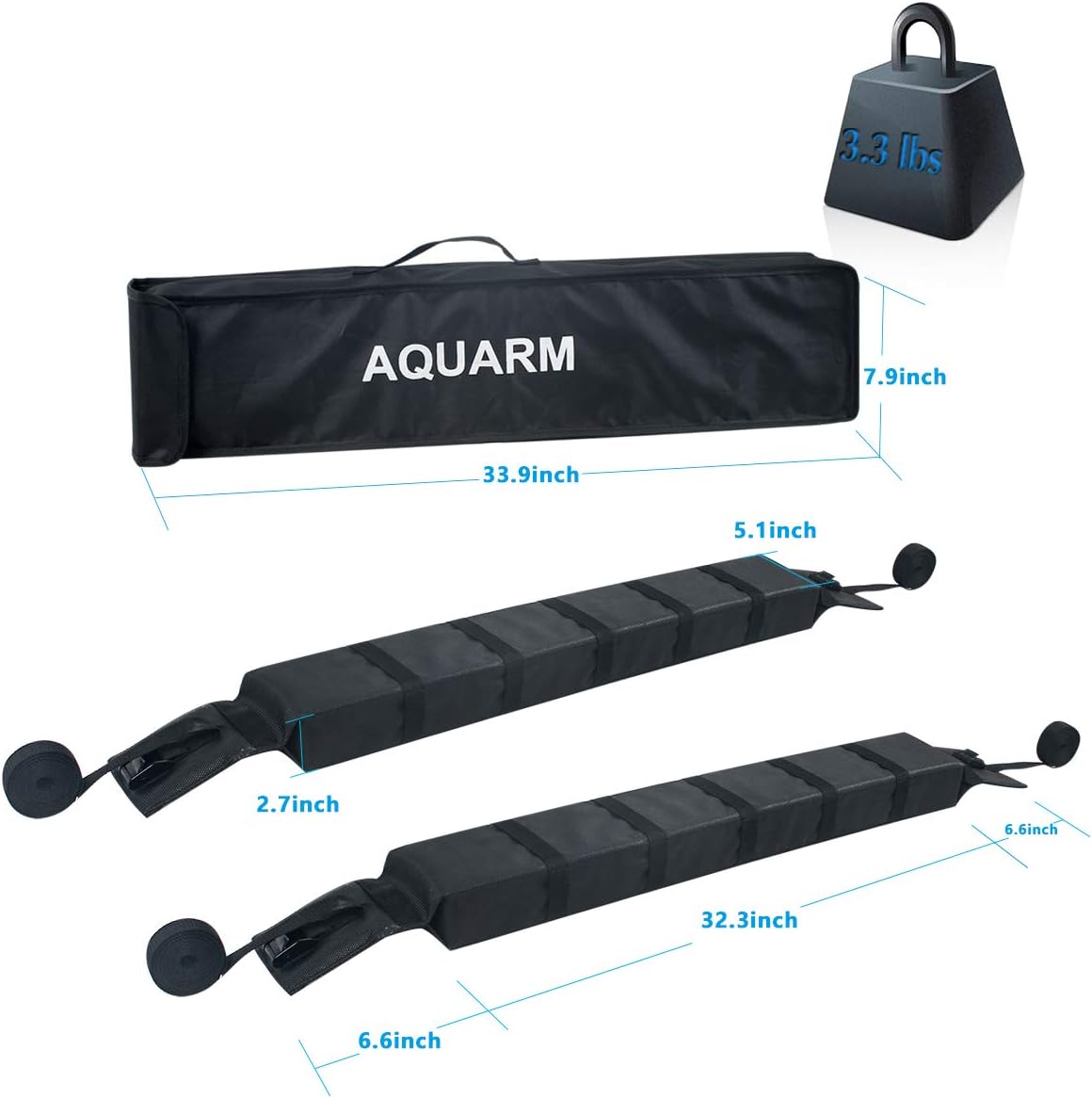 Kayak Roof Rack Pads Universal Car Soft Roof Rack for Canoe/Surfboard/Paddle Board/SUP/Snow Board with Adjustable & Steady Tie-Down Straps and Storage Bag (Dark Black)