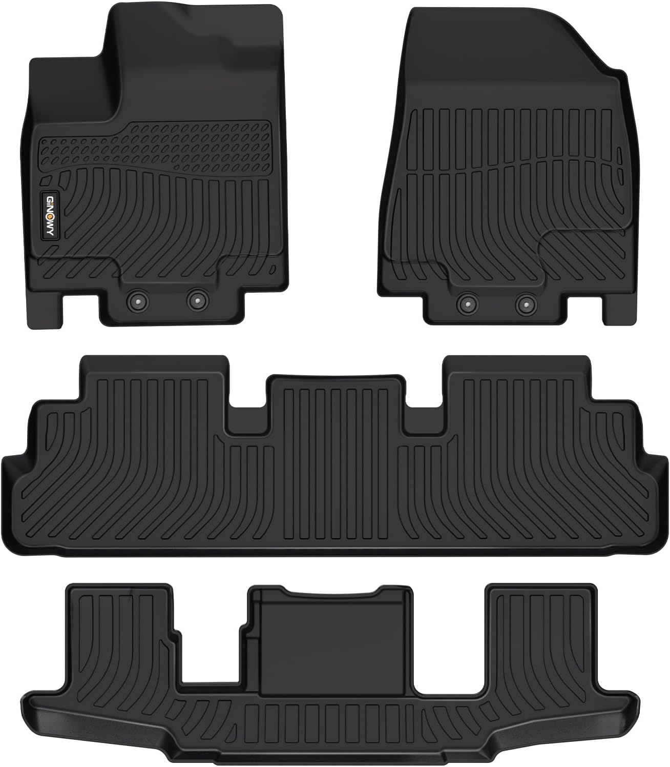 GINOWY-Floor Mats for Nissan Pathfinder 2022-2025 (7 Passenger), TPE Rubber All Weather Mats Pathfinder 1st 2nd 3rd Row Custom Fit Waterproof All Season Car Accessories Black