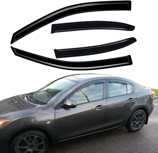 94257 Side Window Wind Deflector,4pc Dark Smoke Nice Window Visors fit for 2010-2013 Mazda 3,Outside Mount Style Tape-On Sun Rain Guards Set