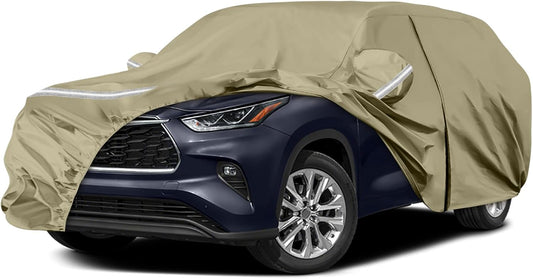 Waterproof Car Covers Replace for 2008-2025 Toyota Highlander, Multilayer Heavy Duty with Cotton Liner All Weather Car Cover with Zipper Door, Windproof Bands for Snow Rain Dust Protection
