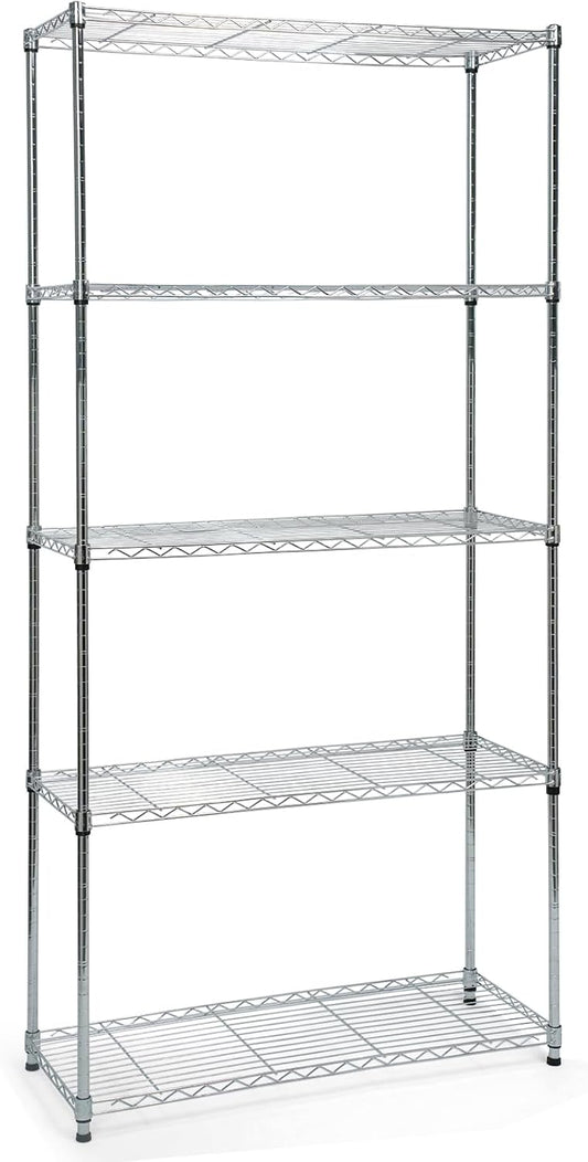 Heavy-Duty Chrome Steel Wire Shelving NSF Certified. Adjustable Storage Rack for Kitchen,Garage,and Laundry Utility Room (Chrome-5Tiers-36x14x72)