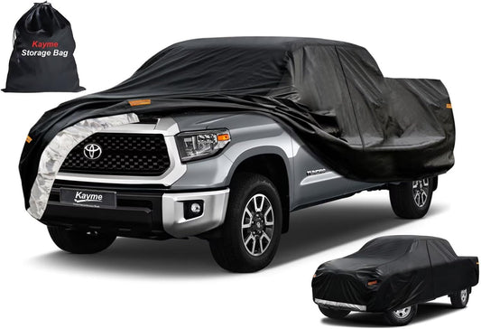 Kayme Truck Cover Custom Fit Toyota Tundra(1999-2021) Double Cab Short Bed. Full Exterior Heavy Duty Outdoor Pickup Truck Car Cover Waterproof All Weather.Car Tarp for Wind Sun Dust Protection.Black