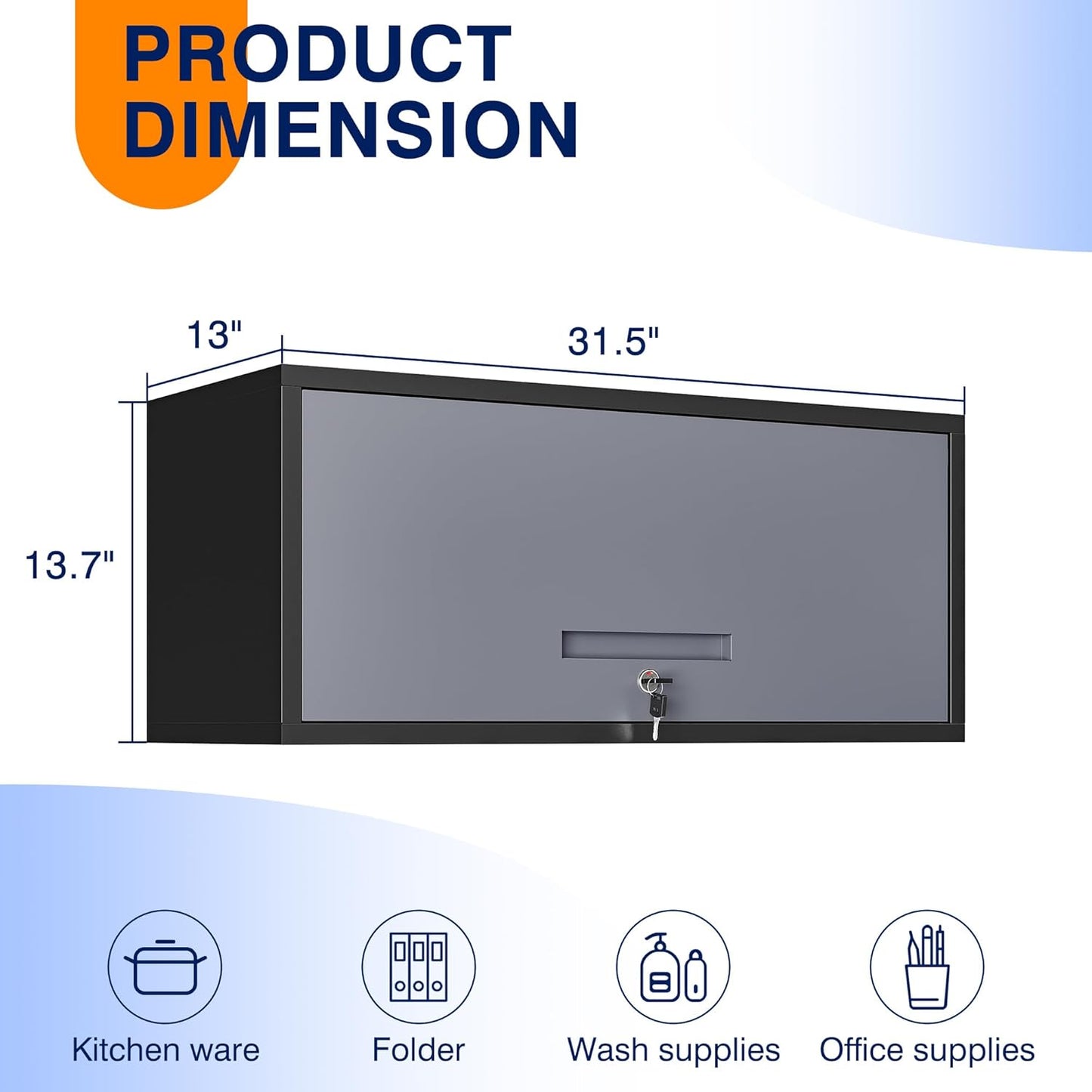 Yizosh Metal Garage Wall Cabinet with Doors, Wall Mounted Metal Storage Cabinet, Floating Garage Tool Cabinet for Garage, Basement, Kitchen, Warehouse (Black Gray, 13.7" H)