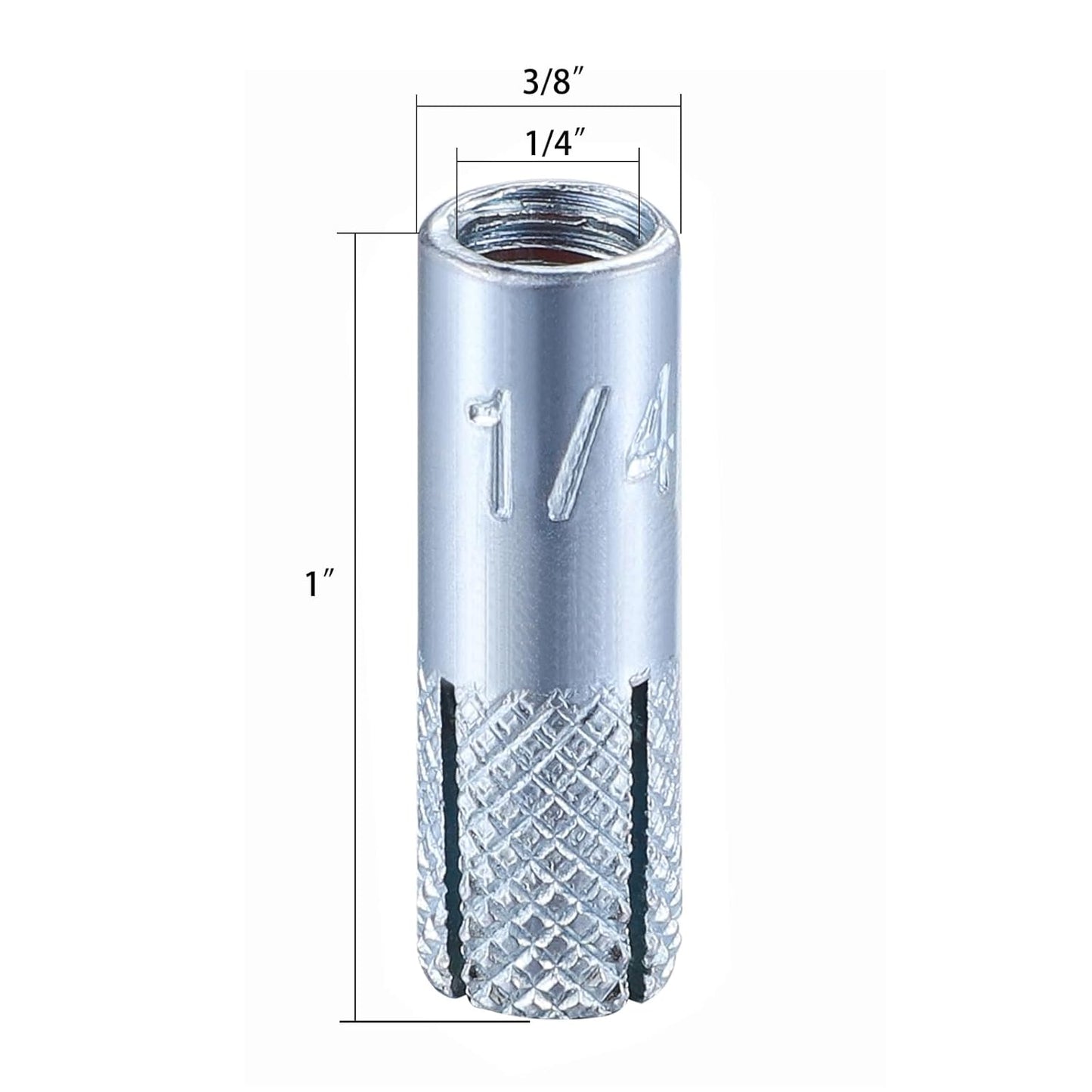 Wensilon(20 pcs) 1/4"-20 Premium Zinc Plated Carbon Steel Drop in Anchors Assortment, Knurled Drop-in-Anchor for Solid Concrete, Internal Forced Expansion Screw Bolts