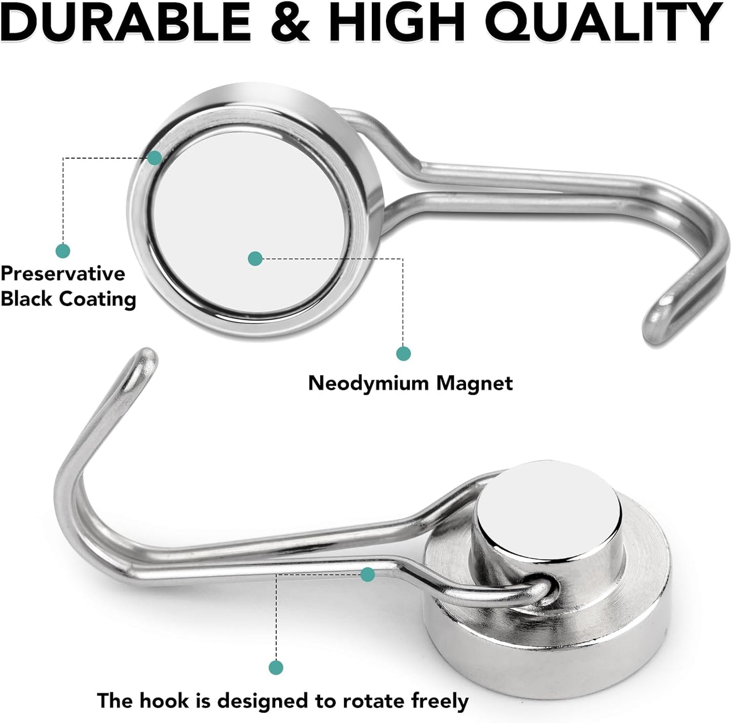 MIKEDE Magnetic Hooks, 40LB Neodymium Magnet Hooks Heavy Duty, Strong Magnetic Swivel Hooks for Hanging, Rust Proof Strong 6 Pack Magnets with Hook for Fridge, Toolbox, Storage