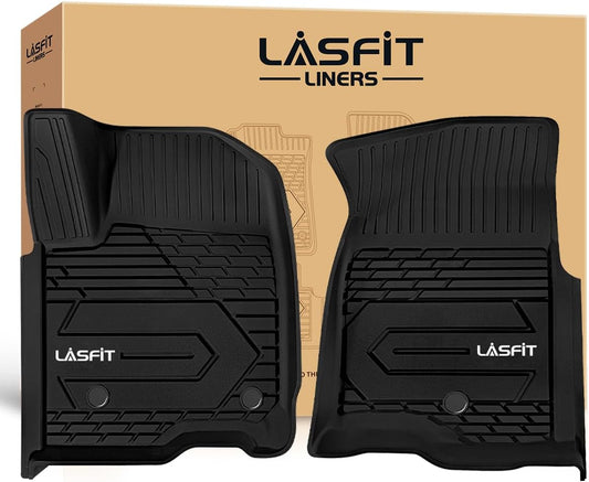 LASFIT Front Floor Mats 2019-2025 for Chevrolet Silverado/GMC Sierra 1500, 2020-2025 Chevy Silverado/GMC Sierra 2500HD 3500HD, Crew Cab/Double Cab, All Weather TPE Floor Liners, 1st Row Only