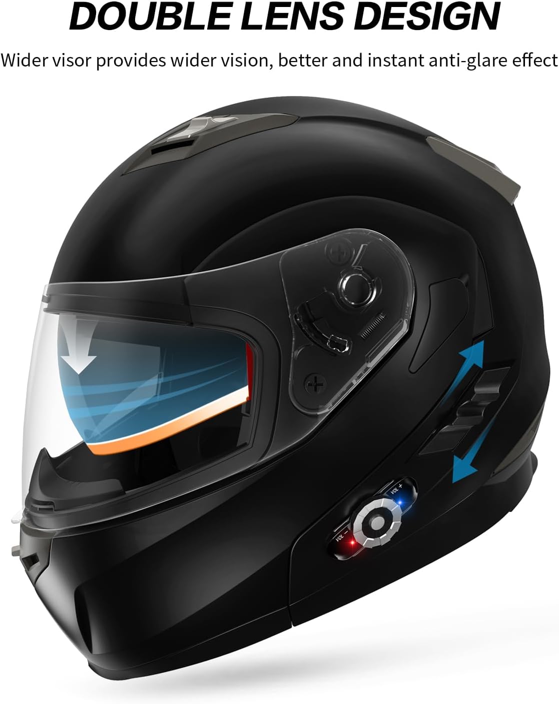 Motorcycle Helmet Bluetooth 5.0 Integrated New EPS FreedConn BM2-S Modular Flip Up Dual Visor Motorbike Helmet DOT FMVSS-218 Approved MP3 FM for Adults Men Women(Small, Matte Black)