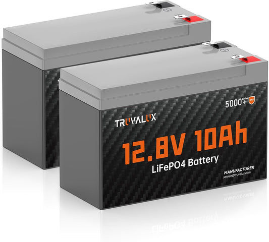 2 Pack 12V 10Ah Lithium LiFePO4 battery,Built-in 10A BMS,Lightweight Design,Up to 5000+ Deep Cycles,10 Years Lifespan, Upgrade Now for Fish Finder,Small UPS,Solar Power,Ride-on Toys,Lighting